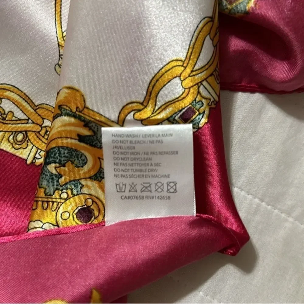 White Fuchsia Gold Teal Purple Satin Equestrian Square Scarf